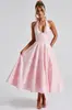 Vestido Transfronteiriço Decote V Estilo Novo 2026 Alcinha Jacquard High-End Elegante Sem Mangas Costas Abertas Europeu e Americano Vestido de Festa