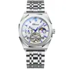 Reloj para Hombre Dawn de Correa de Acero con Volante, Sol, Luna, Estrellas, Transmisión en Vivo, Octagonal Transfronterizo Totalmente Automático Mecánico para Hombre