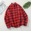 Ropa Nueva para Hombre de Primavera y Otoño Holgada Tallas Grandes Retro Japonés Cuadros Manga Larga Ropa de Abrigo Cepillada Estilo Hong Kong Top