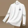 Top de fleece dupla face para outono e inverno com gola alta, camada interna unissex slim-fit para negócios, camisa base quente, camiseta masculina de manga longa