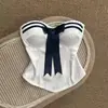 Top strapless estilo navy puramente desejável de garota quente, novo design de verão com gravata borboleta