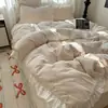 Estilo Princesa Francesa Conjunto de Quatro Peças Grande Renda Leite Fleece Estilo Coreano Inverno Espessado Esculpido Bebê Fleece Cor Sólida Capa de Edredom 4
