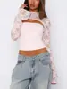 Estilo Europeu e Americano Verão Novo Sexy Hottie Renda Costura Recorte Mangas Sino Mostrando a Figura e Elegante Top Curto