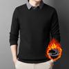Suéter de Inverno em Tricô Jacquard com Forro de Lã, Suéter Casual Masculino Espesso, Manga Longa Falso Duas Peças, Estilo Luxo Leve