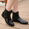 2019 Botas de Lluvia Cálidas Zapatos Acuáticos de Corte Bajo en Forma de U Estilo Coreano Elásticas Brillantes Botas de Lluvia para Mujer Tacón Bajo Estilo Funcional para Exteriores