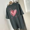 260g Algodão Pesado Manga Curta T-shirt Verão Feminino Estilizado Amor Impresso Nicho Top Solto Algodão Meia Manga