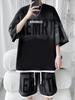 Conjunto de Ropa Nuevo de Verano 2025, Camiseta de Manga Corta y Pantalones Cortos de Seda de Hielo, Ropa Moderna y Atractiva para Adolescentes y Estudiantes Hombres