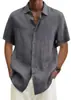 Estoque transfronteiriço Novo Verão 2023 Estilo Japonês Fresco Camisa Masculina Cor Sólida Algodão Manga Curta Solta Lapela Forro Masculino