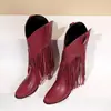 En stock comercio exterior transfronterizo Amazon sitio independiente moda borla otoño e invierno gruesos tacones altos botas largas de mujer botas de caña alta