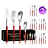 Venta caliente transfronteriza vajilla de acero inoxidable Serie Luna Creciente Cuchillo, tenedor y cuchara occidentales para 6 personas juego de 24 piezas traje de caja de color