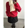 Cárdigan de punto suave y acogedor con lunares para mujer, con colores contrastantes y un diseño casual, chaqueta suéter versátil de manga larga