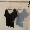 Y.JIA Yijia Verão Estilo Coreano Simples Versátil Emagrecedor Franzido Costas Abertas Gola U Manga Curta Camiseta Feminina 9079