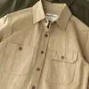 Camisa de Manga Comprida para Trabalho para Jovens Homens Primavera e Outono Cor Lisa Simples Calças Masculinas com Bolso Tipo Aba Estilo Japonês Retrô Jaqueta Solta Juvenil