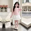 2026 Chal Rayado Manga Corta Estilo Coreano Dulce Adornado con Encaje Falda Corta Tipo Pastel Moda Conjunto de Dos Piezas Suave