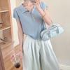 Suéter de Manga Corta con Cuello Polo y Botones Coloridos para Mujer Verano 2025 Nuevo Diseño de Moda Sentido Casual Combinable Top