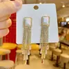 Brincos de Corrente Longa com Garras Exageradas Elegantes de Prata S925 com Strass para Mulheres Brincos com Franjas de Diamante Colorido Europeus e Americanos Brincos da Moda