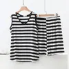 Conjunto de Top sin Mangas con Cuello en V de Modal y Shorts para Mujer, Camiseta Base Rayada Fina de Verano, Conjunto de Dos Piezas Casual para Casa