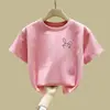 2458# Camiseta de Manga Curta para Meninas Verão Novo Estilo Algodão para Crianças de Tamanho Médio e Grande Camiseta Infantil de Meia-manga Top para Meninas