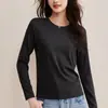 Outono 2026 Novo Camiseta Básica de Lã Tencel Camada Interna de Seda Gola Redonda Branca Manga Longa Blusa Lisa Feminina