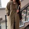 Abrigo acolchado de algodón largo y cálido por encima de la rodilla con solapa de un solo pecho y costuras a cuadros estilo retro chic de invierno de Corea del Sur para mujer