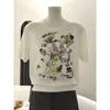 Tejido de lana con cuello redondo, diseño floral y de pájaros bordado para el verano 2026, top ligero de manga corta, lujo de alta calidad