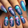 Parches de Uñas Postizas Adhesivas, Uñas Largas Estilo Ballet, Parches para Uñas con Diseño de Medusa, Simples y a la Moda en Verano