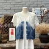 Wen Chuang Tie Dye Tingimento Azul Tingimento Vegetal Azul e Branco Tricô Vazado Manga Curta Jaqueta Cardigan Protetor Solar Jaqueta para Usar por Cima