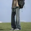 Jeans para Adolescentes Pantalones de Hombre Primavera y Otoño Vintage Cintura Elastoelástica Pantalones de Hombre Estilo Americano High Street Rectos Sueltos Largos para Niños