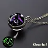 Nuevo Collar con Colgante del Zodiaco - Bola de Cristal Cielo Estrellado, Diseño de Constelación Luminosa, Joyería de Moda para Hombres