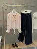 ES.EN Camisa adelgazante de estilo coreano para otoño con lazo suave en la cintura, tirantes fluidos, cuello alto y mangas abullonadas para mujer E11240
