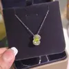 Colar com Pingente de Pedra de Cristal Natural Estilo Tweed Prata Esterlina S925 Corrente para Clavícula Feminina Escovada de Alto Padrão Peridoto Concha