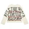 Camisetas Casuales Sueltas de Manga Larga Raglán con Bloques de Color Estampado de Letras Alcatraz para Hombre y Mujer Marca de Moda al por Mayor Transfronteriza
