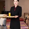 Uniforme de servidor de restaurante de camada única Xiuyu, uniforme de manga comprida outono/inverno para hotel, catering, restaurante, salão de banquetes para mulheres