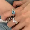 Anillo con Diseño de Patrón Tallado de Flor de Zircón Azul Extra Grande para Mujeres para Usar Juntas, Dulce, Moderno y Versátil, con Apertura Ajustable