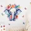 Br63952 Calcomanía de Pared Autoadhesiva de Flores de Dibujos Animados de Colores, Mariposa, Elefante para Sala de Estar, Pared de Fondo de Sofá, Calcomanía Decorativa
