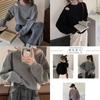 Suéter de Punto Abierto Hombros Estilo Coreano Estilo Perezoso Manga Larga Suéter Distintivo para Mujer Tendencia Cacey Máquina Diseño Hueco Superior para Otoño e Invierno