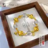 Pulsera de Cristal en Forma de Corazón con Cuentas Redondas Transparentes de Oro Arena Tradicional, Chapado en Oro Cobre, Lindo Diseño Original para Mujeres