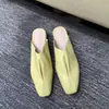 Sandalias de Mula de Cuero Suave Completo Estilo Minimalista Verano 2026 Nuevas para Exteriores Sandalias Planas de Piel de Vaca con Punta Cuadrada Sin Talón para Mujer