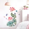Nuevas Pegatinas de Pared de Loto y Mariposa en Acuarela Murales Autoadhesivos para Sala de Estar, Dormitorio, Vestíbulo, Estudio Decoración de Pared Pegatinas