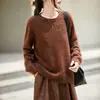 Prenda de abrigo de moda y versátil para otoño e invierno, suéter de punto de lana nuevo con cuello redondo y diseño cepillado, suéter de manga larga tipo pullover