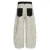 Jeans Retro Americanos de Bloques de Color con Bolsillo Trasero Estampado de Leopardo para Hombres y Mujeres Diseño de Primavera Sueltos de Pierna Ancha Pantalones Scimitar Modernos