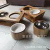 Comedero Doble de Madera para Mascotas Gatos, Uso en Casa, Cuenco Cerámico Individual Protector del Cuello, Comedero para Perros, Comedero para Gatos, Comedero Antiderrames para Mascotas Pequeñas
