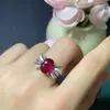 Anillo de plata de ley S925 con rubí birmano nuevo quemado incrustado, anillo de moda con lazo ovalado de 8x10 mm, venta al por mayor