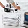 Suporte de Mesa para Armazenamento de Arquivos Estante de Escritório Transparente Suporte de Armazenamento Caixa com Gaveta de Acrílico Caixa Organizadora de Documentos