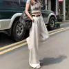 Pantalones vaqueros blancos de pierna ancha estilo americano para mujer, novedad de 2025, cintura alta, adelgazantes, holgados, plisados y rectos.