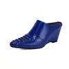 Mules Retro de Cuña con Punta Cerrada de Tejido Sintético para Mujer, Sandalias Casuales de Deslizamiento de Moda para Uso en Exteriores