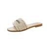 Sandalias y Pantuflas para Exterior Mujer 2025 Verano Nueva Llegada Estilo Francés Fragantes Suela Plana Combinación con Pedrería Pantuflas de Playa