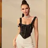 Faja Negra Jacquard Estilo Vintage de Corte, Corsé Sexy Moldeador de Cintura con Ballenas Externas, Lencería Moldeadora en Stock