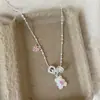 Collar Colgante de Oso con Forma de Corazón Rosa Girly Tachonado de Diamantes, Cadena para el Cuello Femenina, Dulce, Linda y de Moda, Cadena para la Clavícula