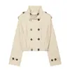 Colección de otoño para mujer transfronteriza: Estilo europeo y americano, moderno y casual, gabardina corta plisada de doble botonadura 5063701